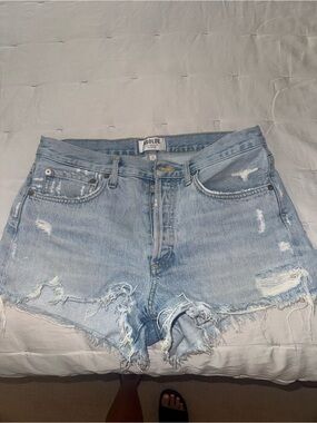AGOLDE Parker  Light Blue Distressed Denim Shorts
